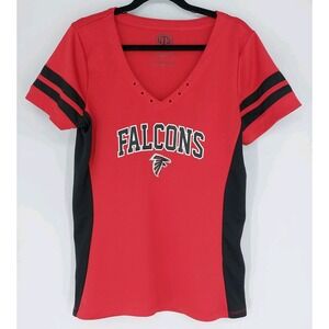 OTS NFL Atlanta Falcons Knit Jersey T-Shirt Top Lace-Up Neckline Womens Size Med